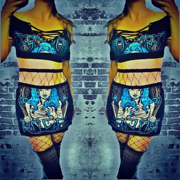 Hardcore Bombshell Clothing Dresses & Skirts - Destruction Of A Rose Heavy Metal Bodycon 2 Pc Outfit Set reworked slow fashion